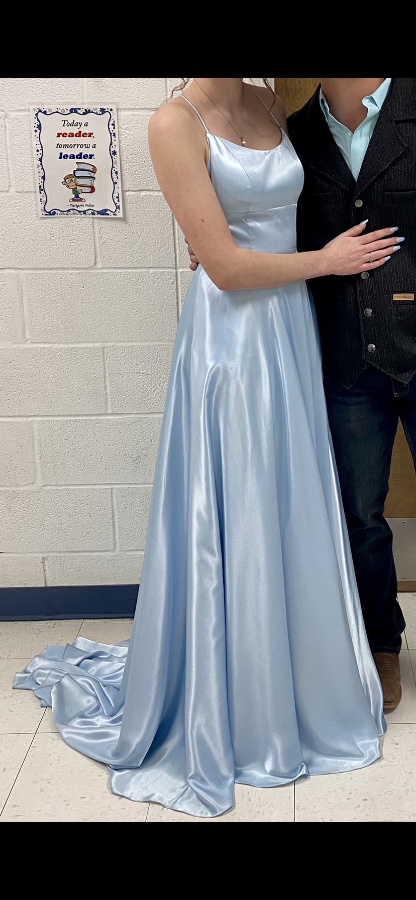 Size 2 Prom Satin Light Blue Dress With Train on Queenly