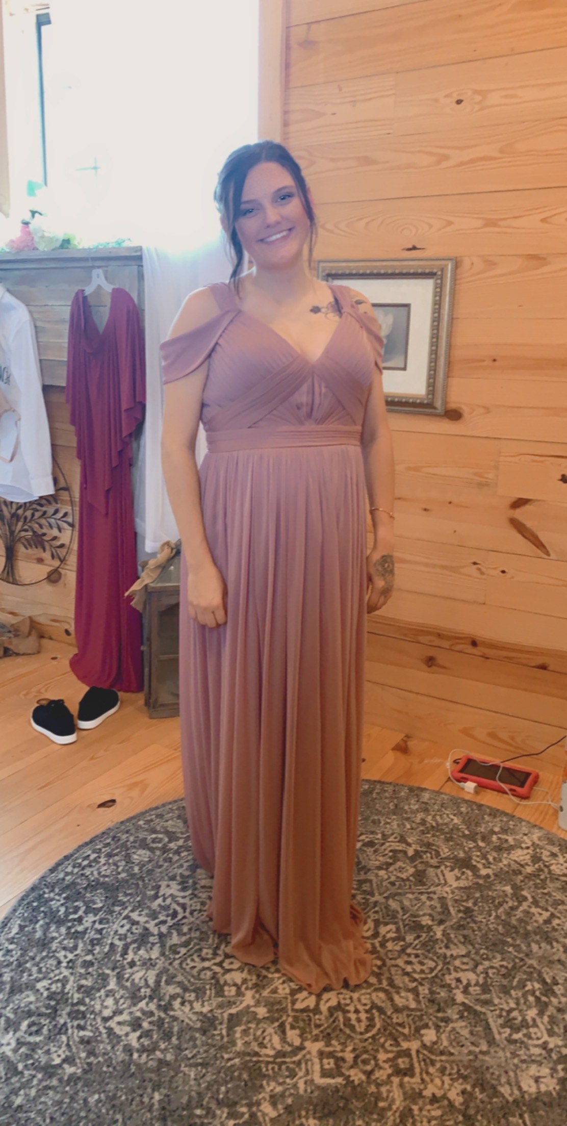Size 14 Off The Shoulder Pink Floor Length Maxi on Queenly