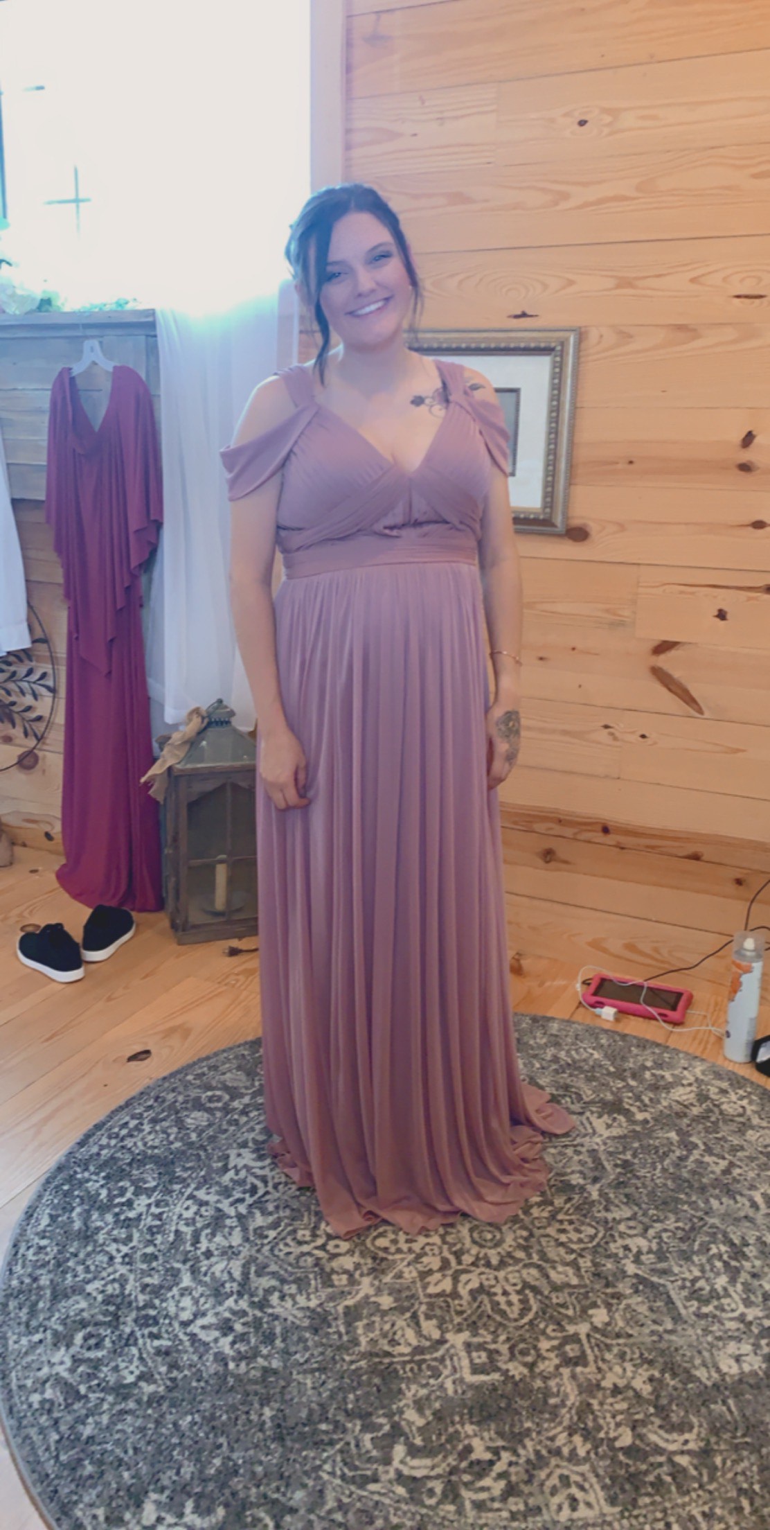 Size 14 Off The Shoulder Pink Floor Length Maxi on Queenly