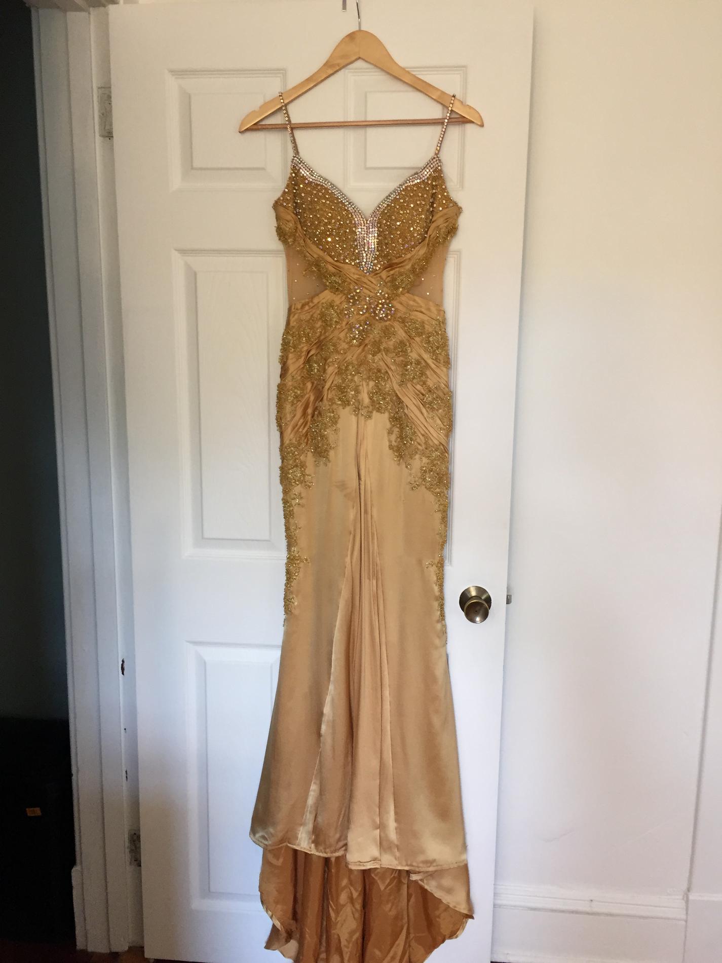 Size 0 Satin Gold Side Slit Dress on Queenly