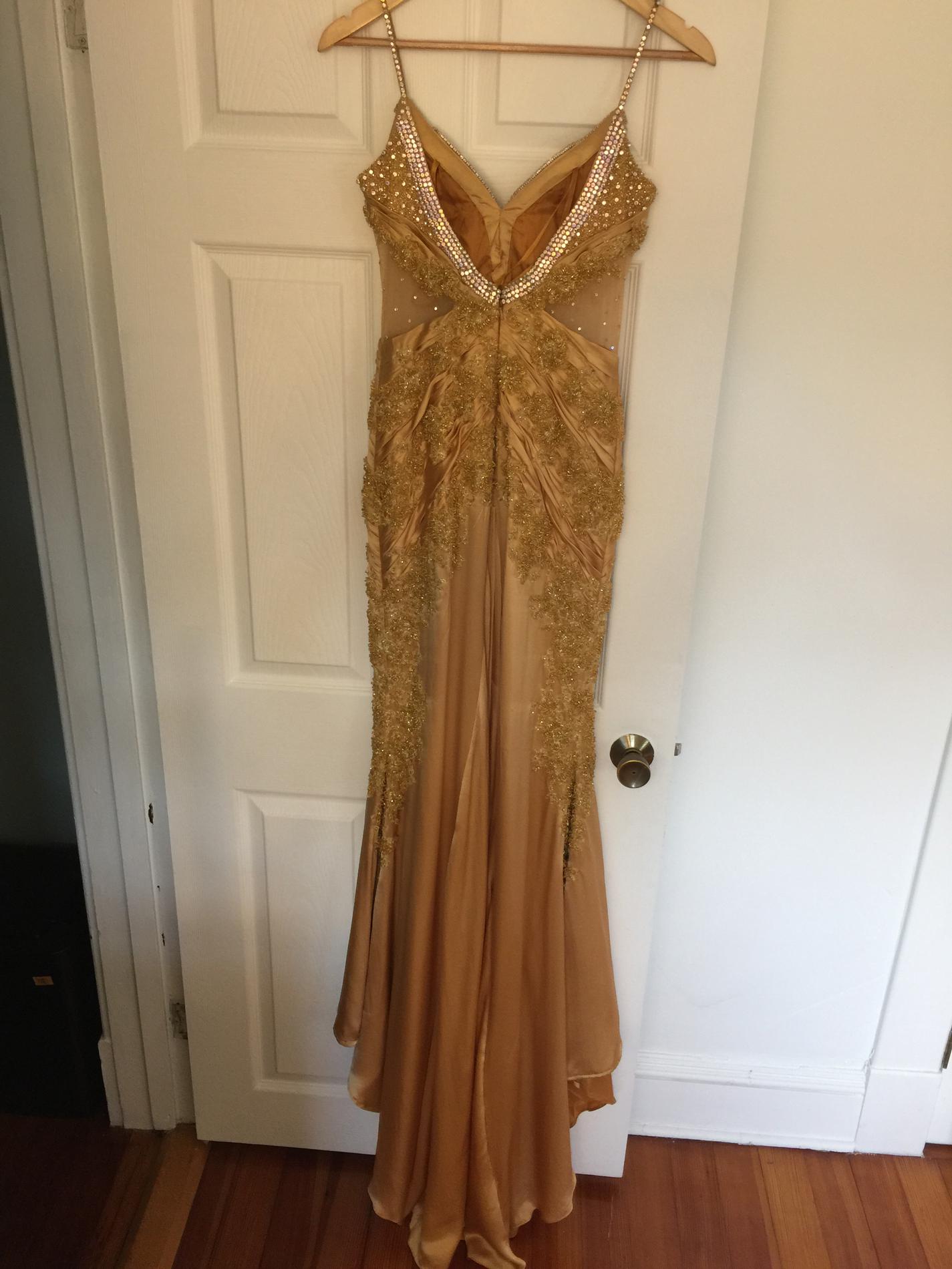Size 0 Satin Gold Side Slit Dress on Queenly