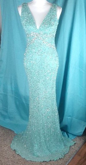 Scala Size 8 Prom Satin Turquoise Blue Mermaid Dress on Queenly