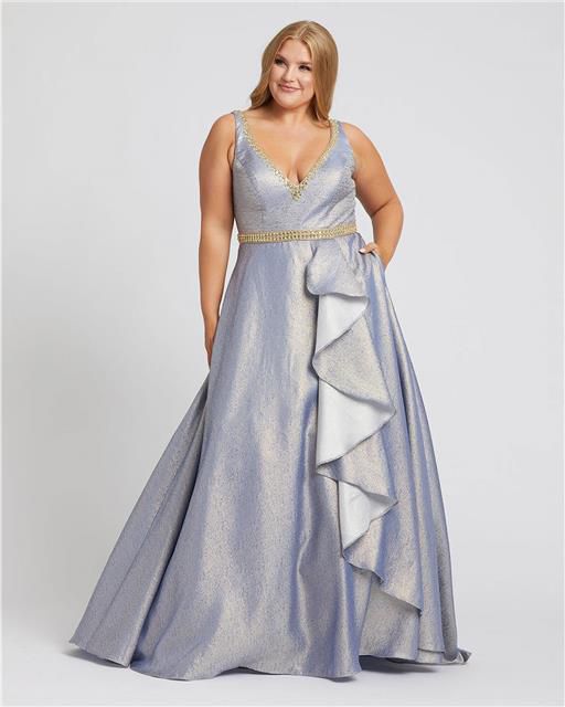 Style 48978 Mac Duggal Plus Size 28 Prom Plunge Silver Ball Gown on Queenly