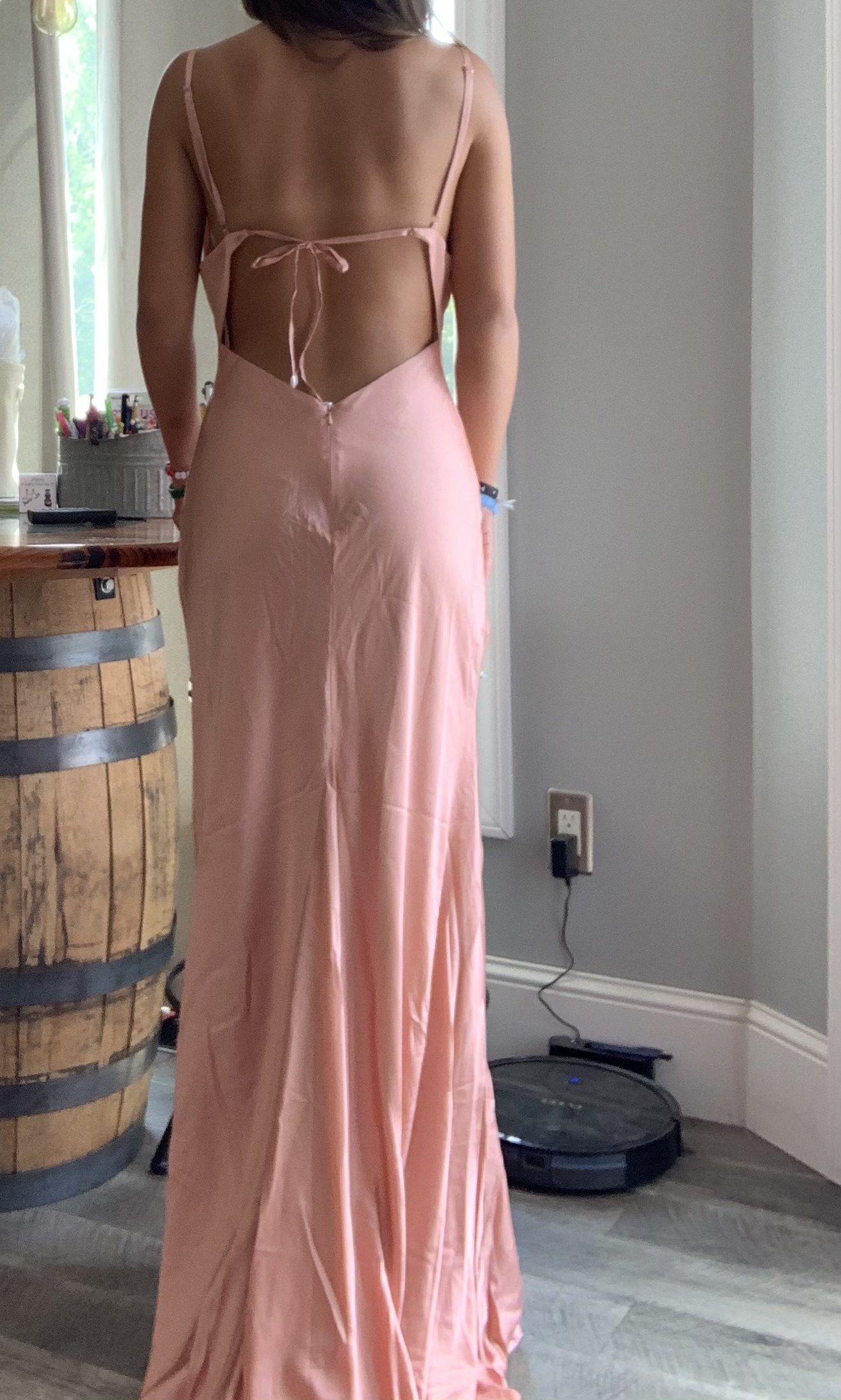 Size 6 Satin Pink Floor Length Maxi on Queenly