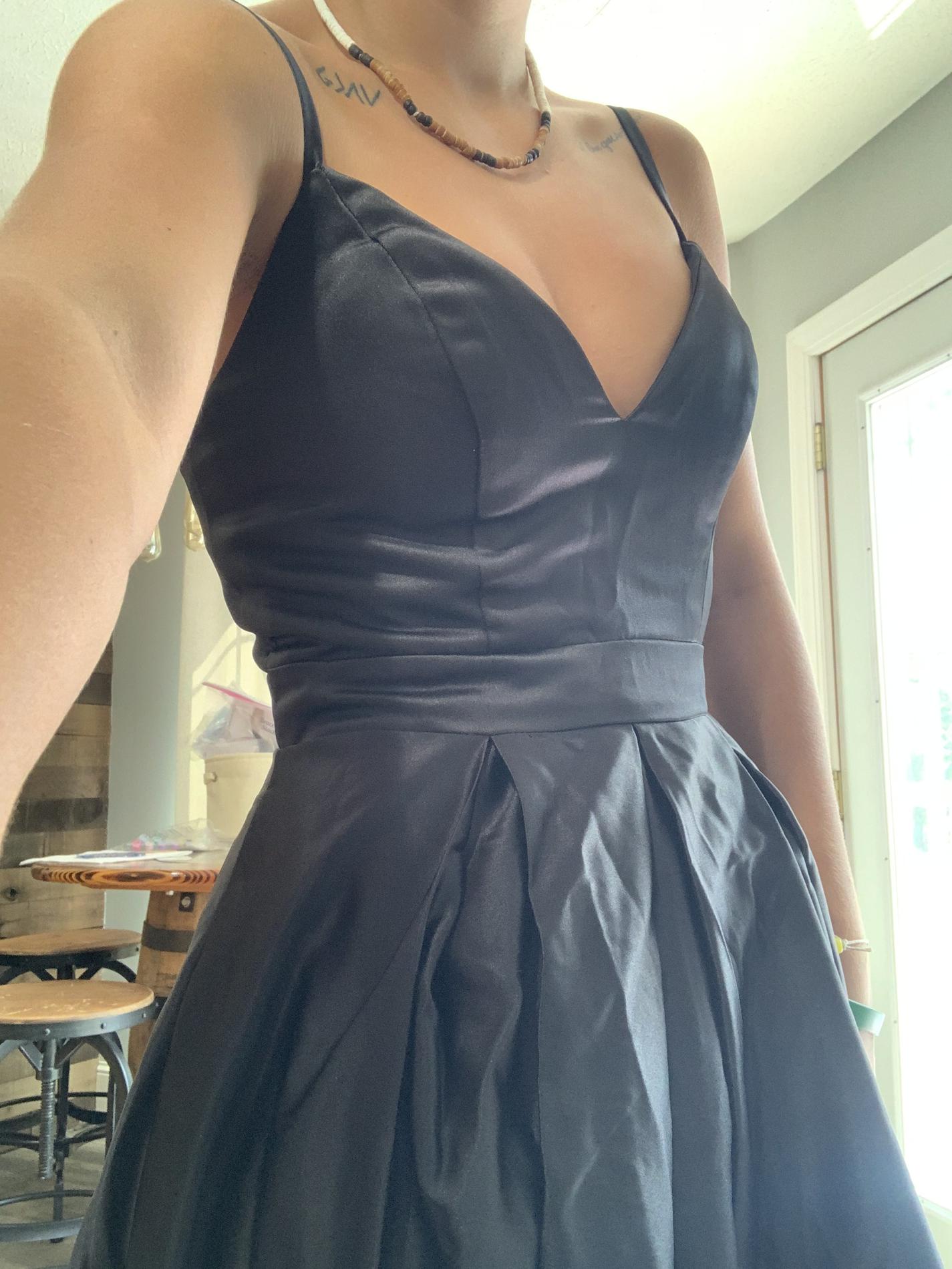 Size 6 Satin Black A-line Dress on Queenly