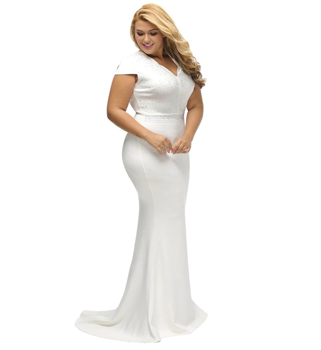 Style B076P5JVXR Lalagen Plus Size 24 Prom Sequined White Mermaid Dress on Queenly