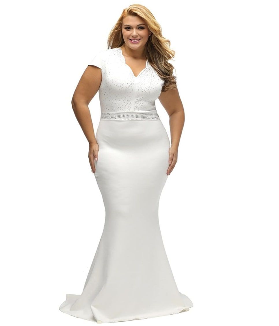 Style B076P5JVXR Lalagen Plus Size 18 Prom Sequined White Mermaid Dress on Queenly