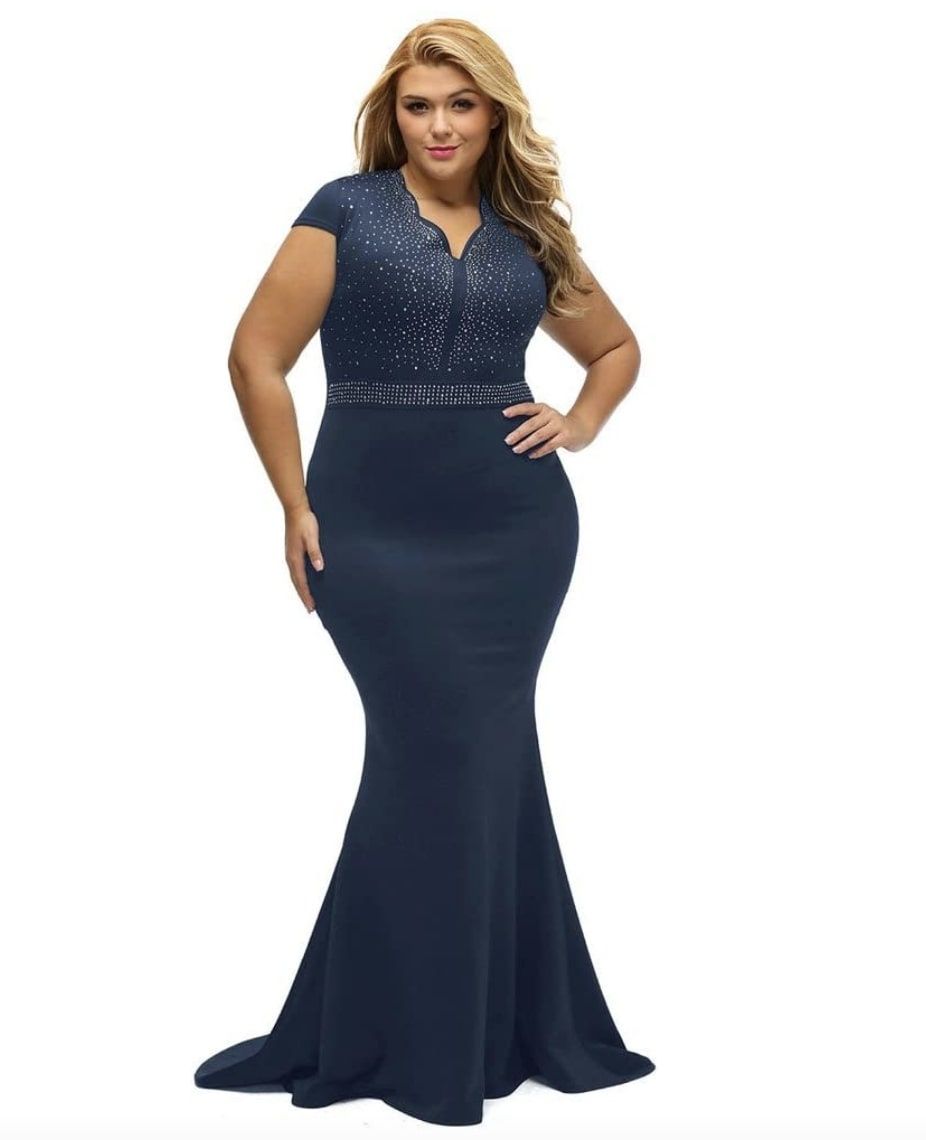 Style B076P5JVXR Lalagen Plus Size 20 Prom Navy Blue Mermaid Dress on Queenly