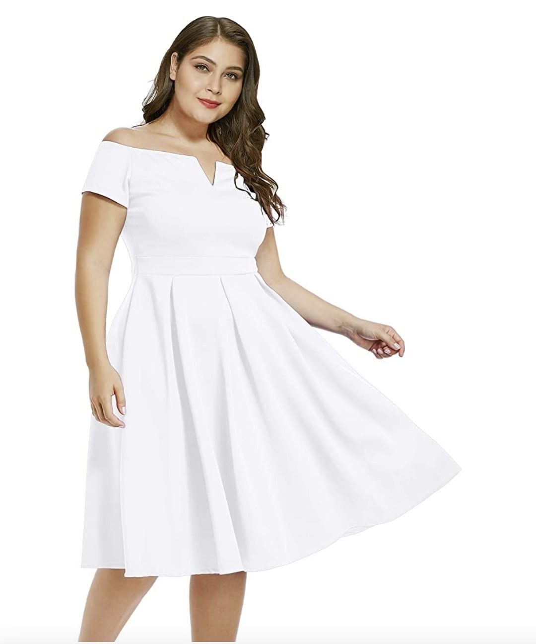 Style B07BPXV9LM Lalagen Plus Size 18 Prom Off The Shoulder White Cocktail Dress on Queenly