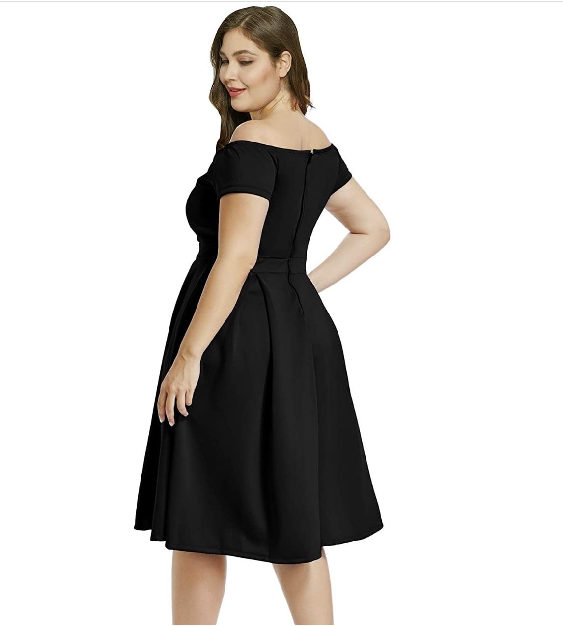 Style B07BPXV9LM Lalagen Size 14 Prom Off The Shoulder Black Cocktail Dress on Queenly