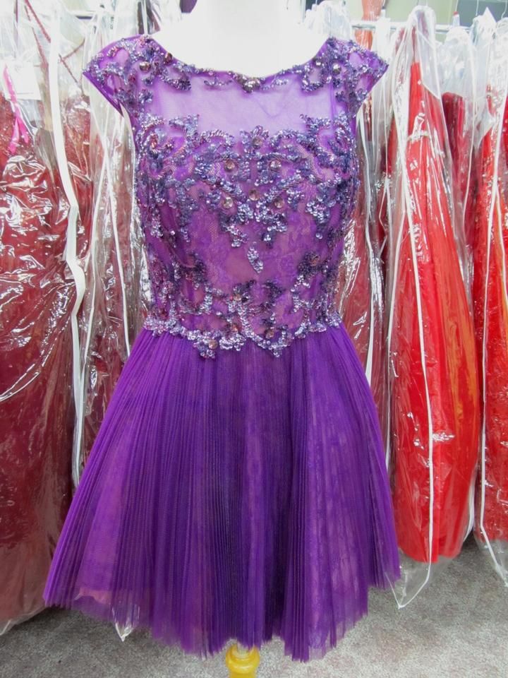 Style 21032 Sherri Hill Size 10 Prom Lace Purple Cocktail Dress on Queenly