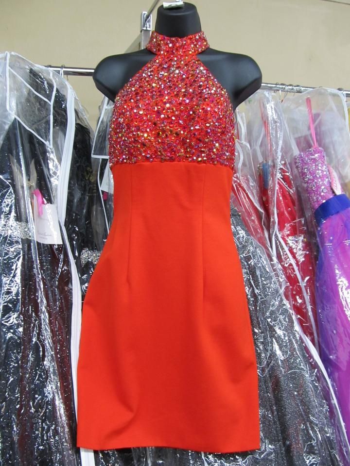 Style 50713 Sherri Hill Size 4 Prom Halter Sequined Orange Cocktail Dress on Queenly