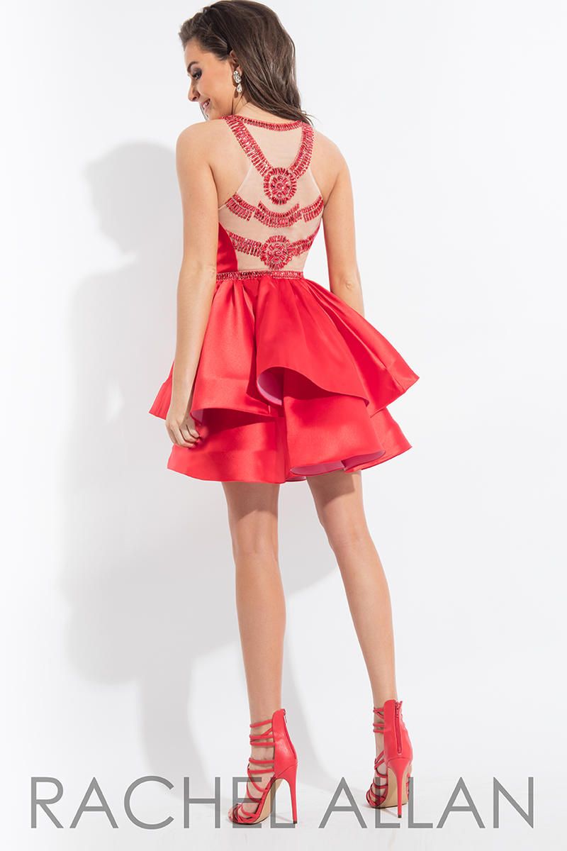 Style 4136RA Rachel Allan Size 6 Homecoming Satin Red Cocktail Dress on Queenly
