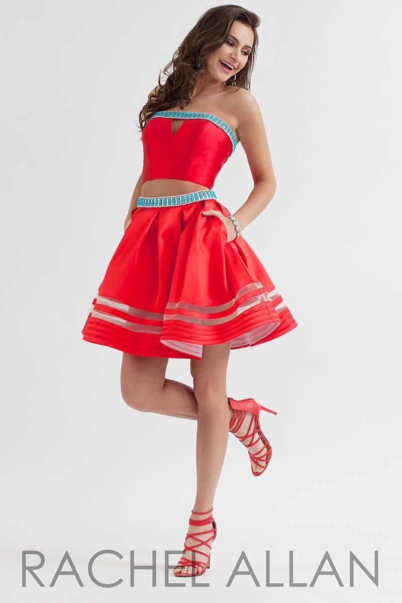 Style 4195RA Rachel Allan Size 8 Homecoming Strapless Red Cocktail Dress on Queenly
