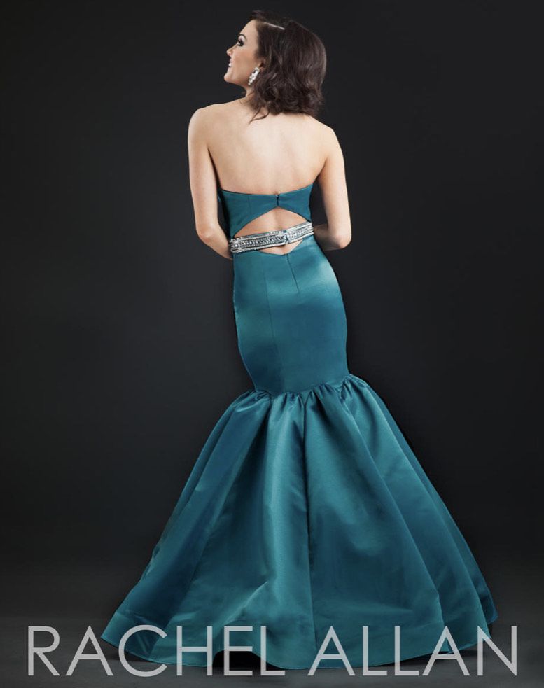 Rachel Allan Size 6 Prom Strapless Satin Green Mermaid Dress on Queenly