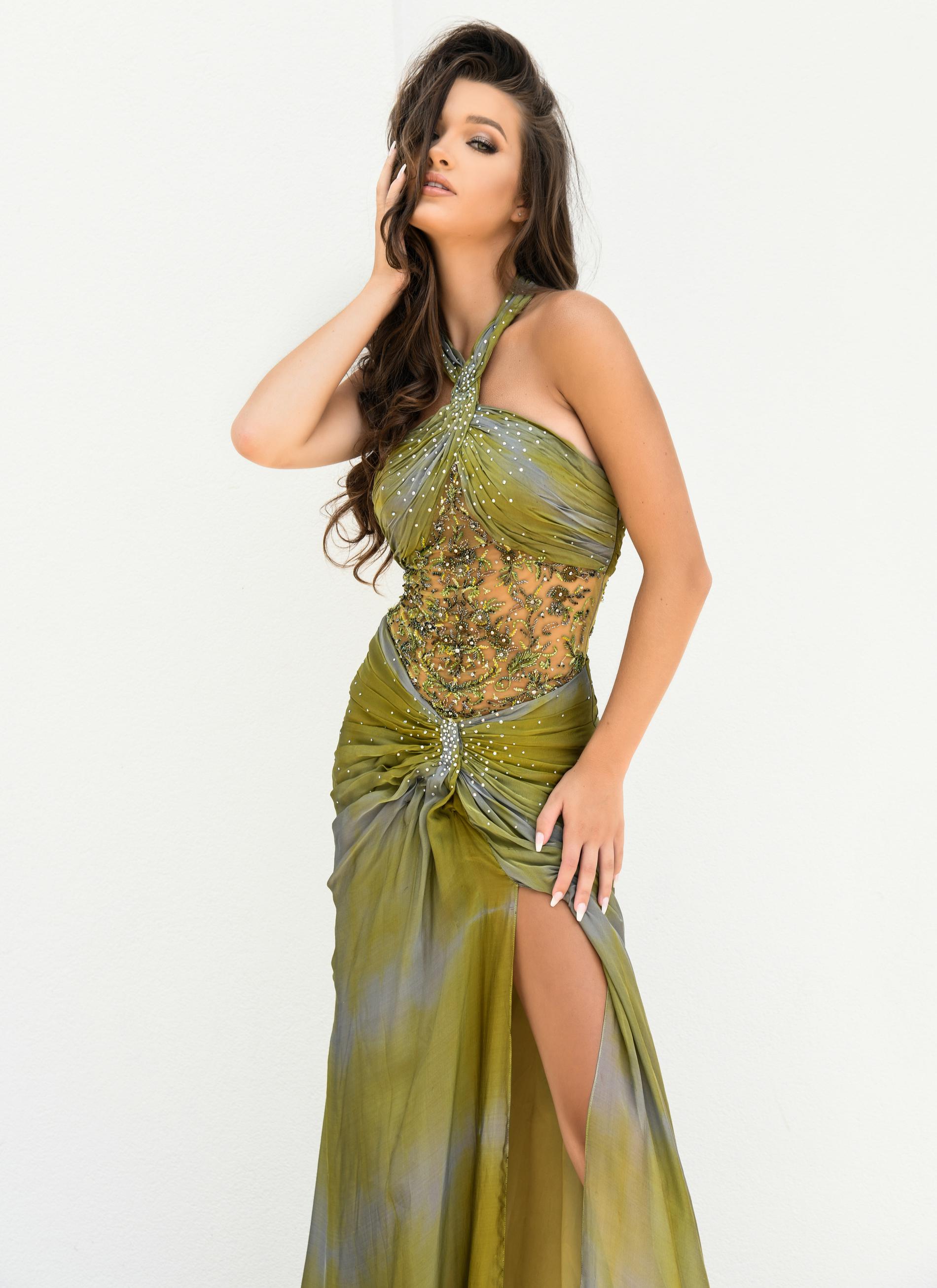Stephen Yearick Size 0 Prom Halter Light Green Side Slit Dress on Queenly