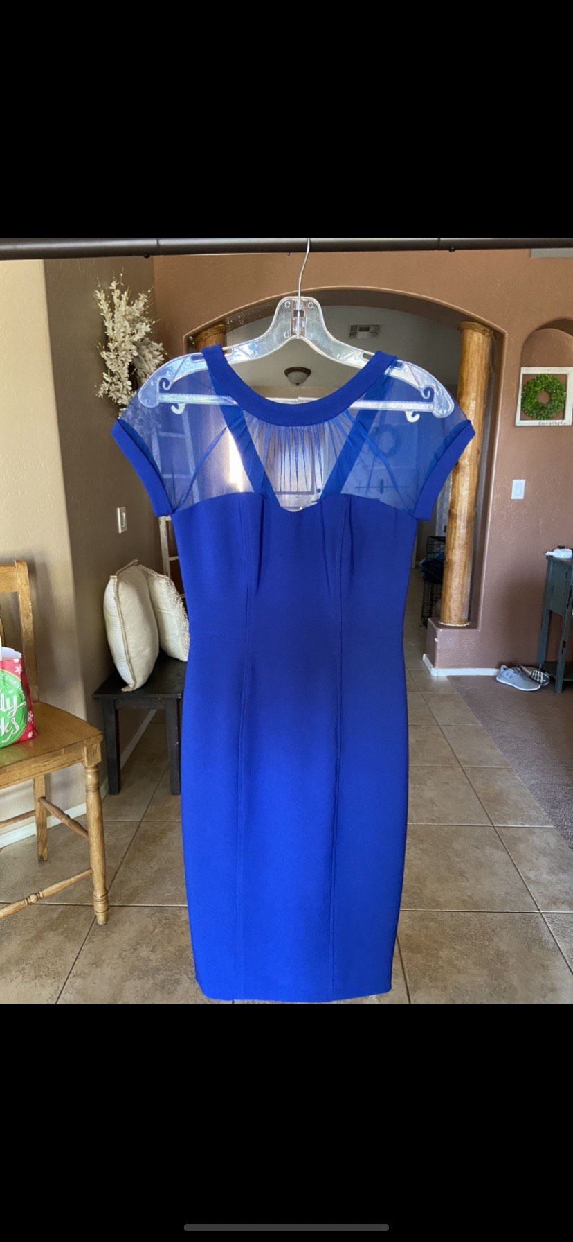 Size 4 Wedding Guest Sheer Royal Blue A-line Dress on Queenly