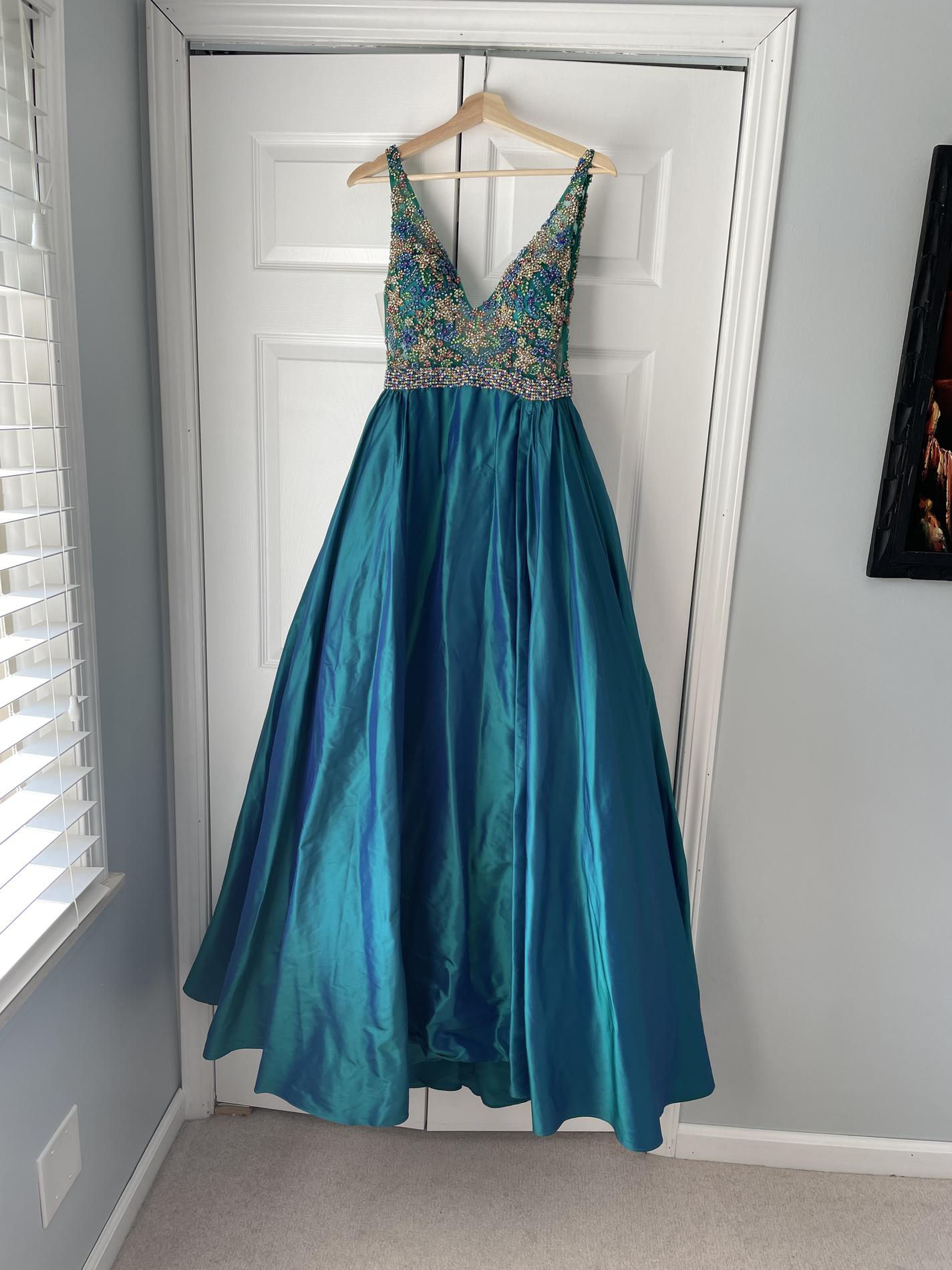 Jovani Blue Size 2 Fitted Sheer Train Overskirt Prom A-line Dress on Queenly