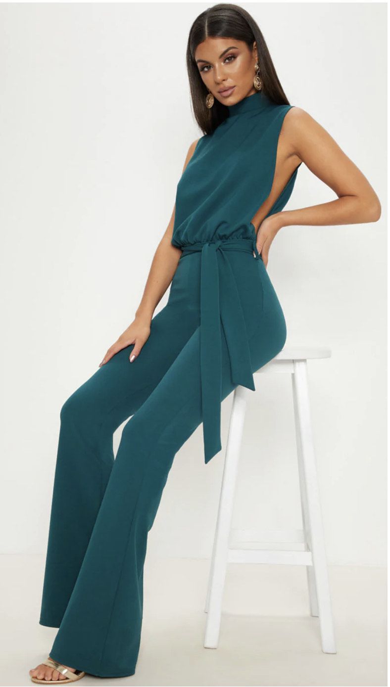 PrettyLittleThing Size 4 Wedding Guest Emerald Green Formal Jumpsuit on Queenly
