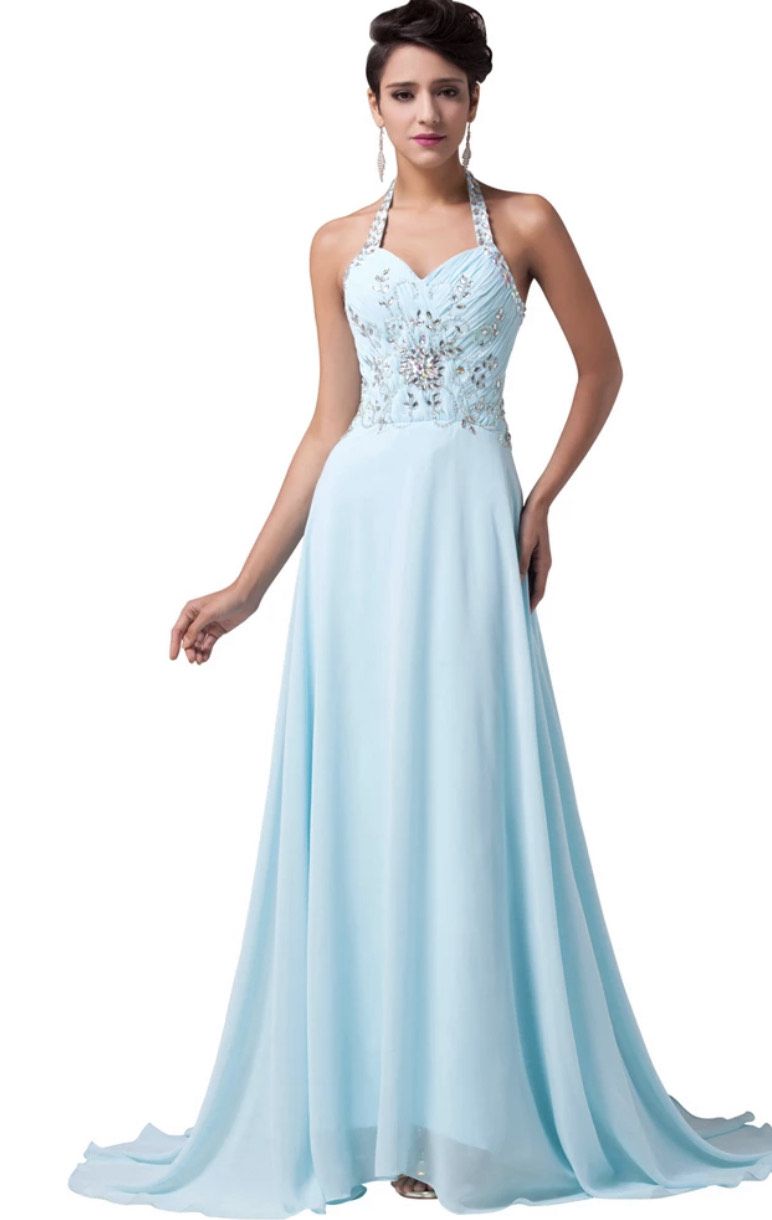 Size 6 Prom Halter Light Blue Floor Length Maxi on Queenly