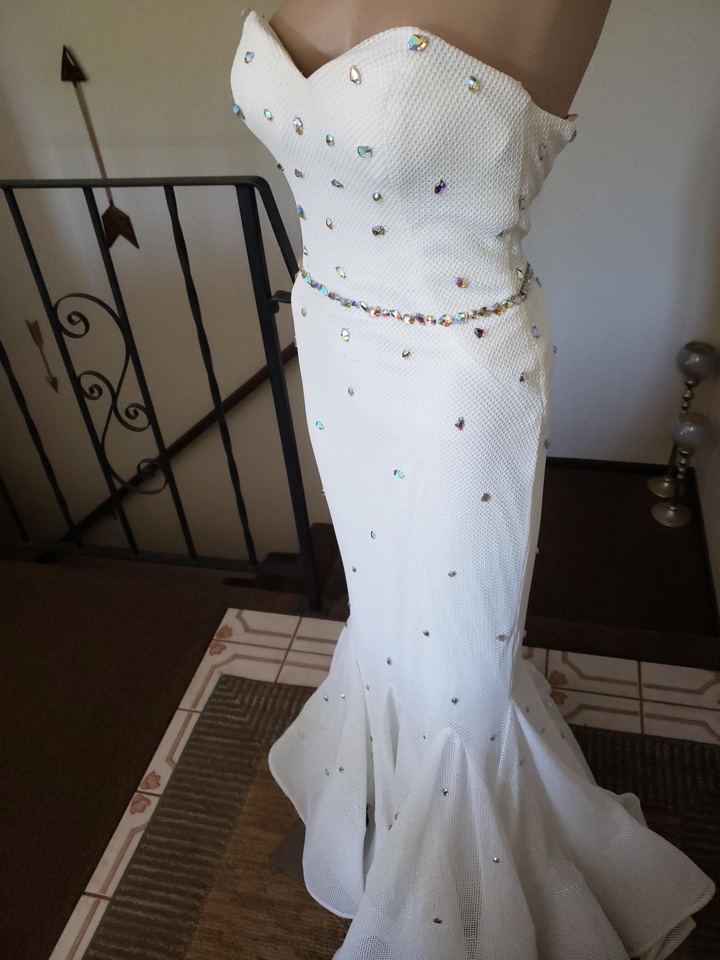 Terani Couture Size 00 Prom Strapless Sheer White Mermaid Dress on Queenly