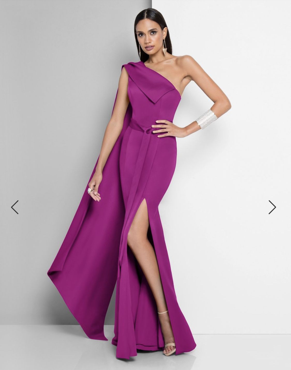 Style 1812E6296X Terani Couture Size 6 Prom One Shoulder Hot Pink Side Slit Dress on Queenly
