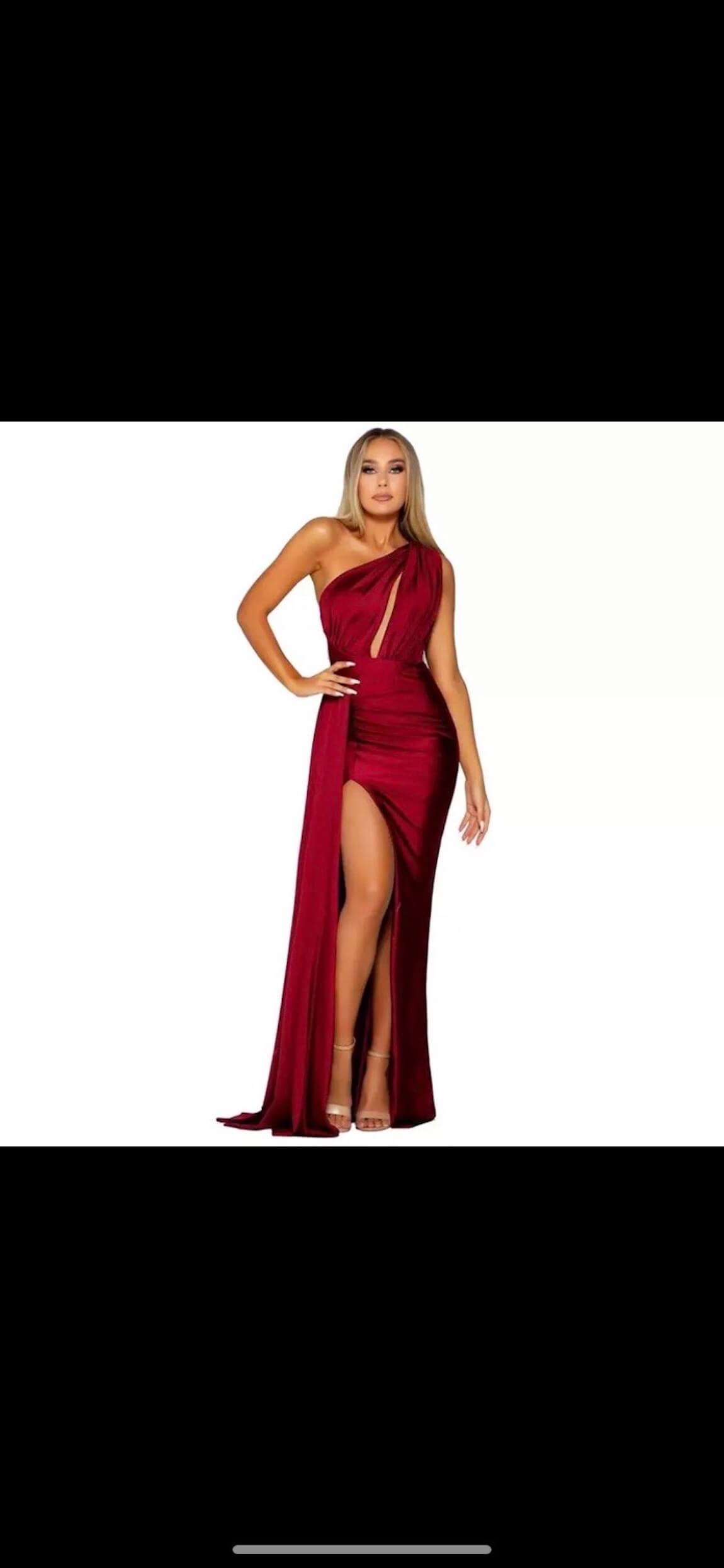 Size 6 Prom One Shoulder Burgundy Red Side Slit Dress on Queenly