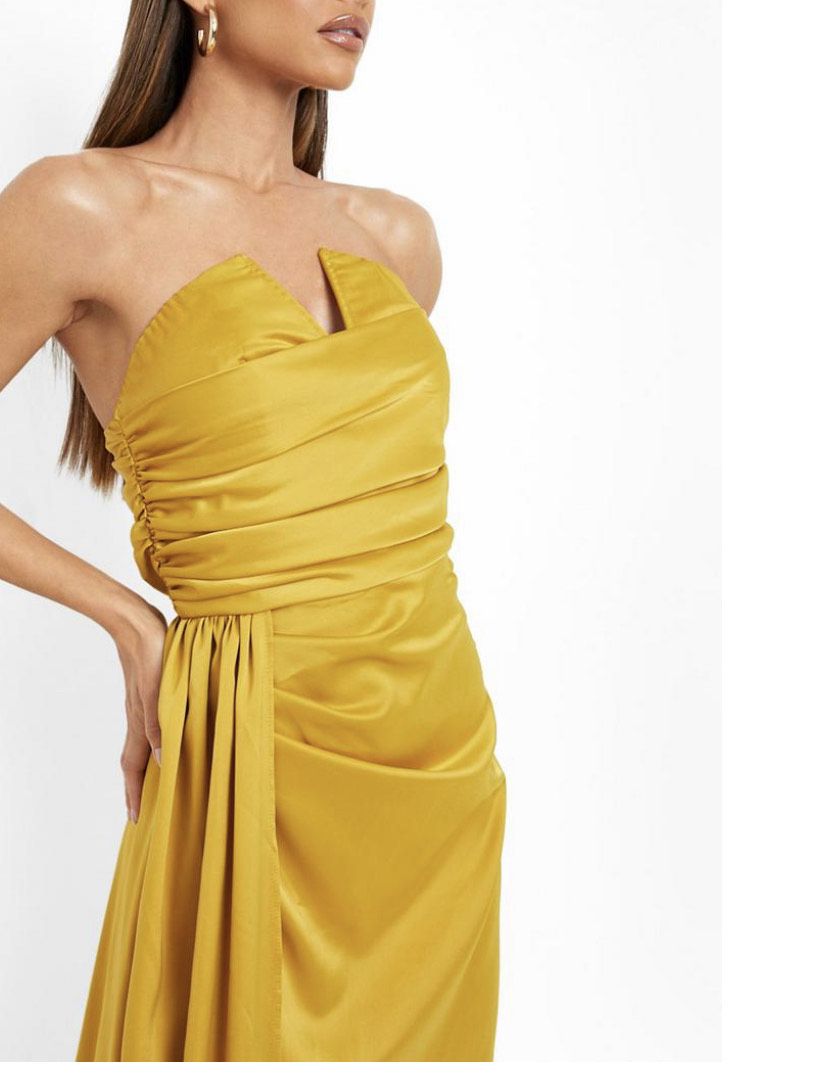 Style -1 Size 4 Prom Strapless Yellow Side Slit Dress on Queenly