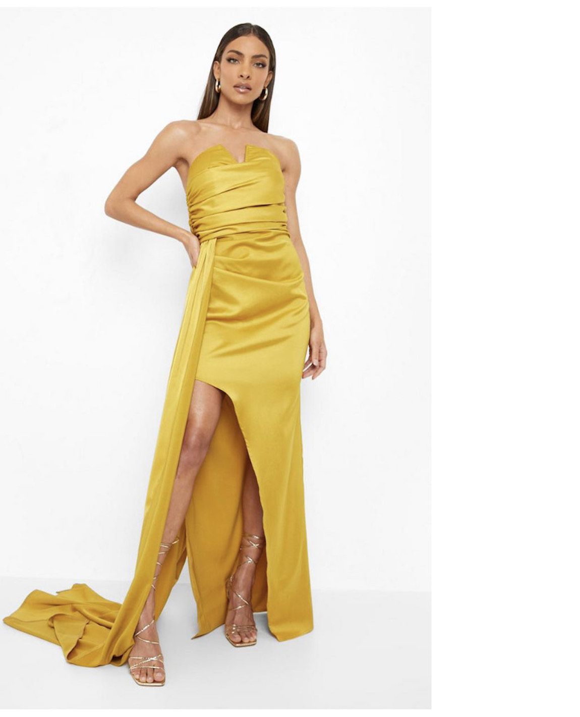 Style -1 Size 4 Prom Strapless Yellow Side Slit Dress on Queenly