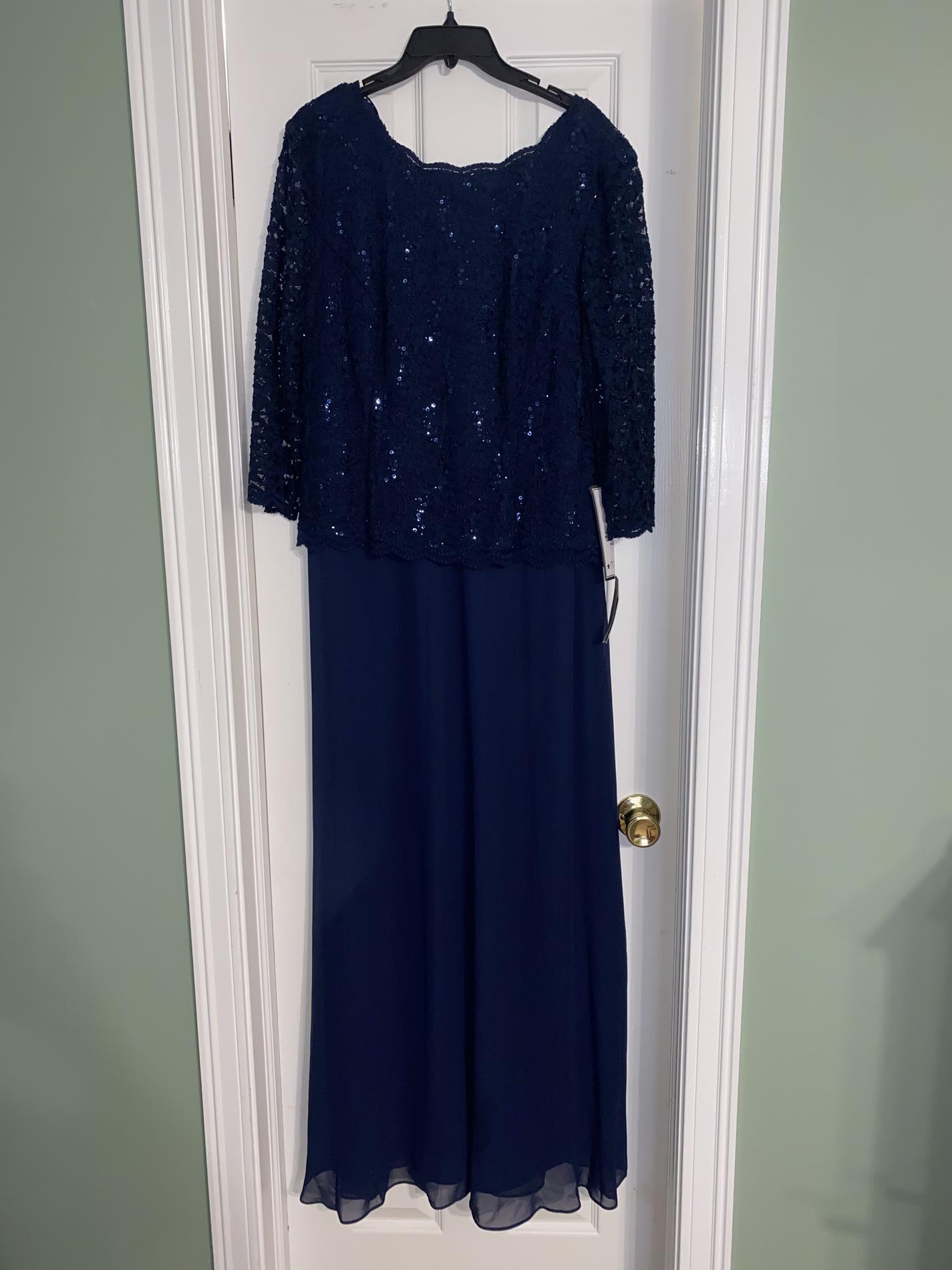 Alex Evenings Plus Size 18 Wedding Guest Navy Blue Floor Length Maxi on Queenly