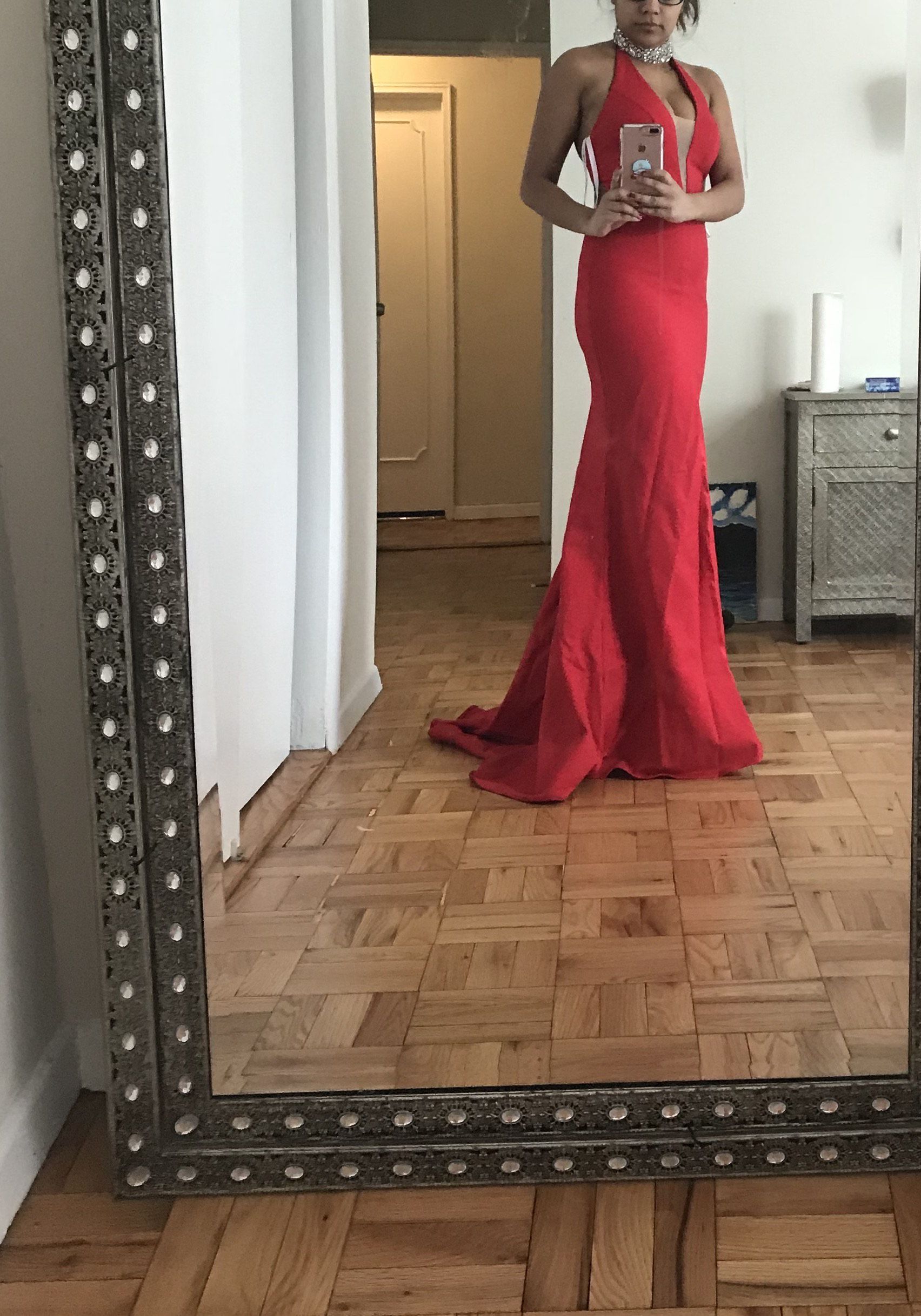 Sherri Hill Size 00 Prom Plunge Sequined Red Floor Length Maxi on Queenly