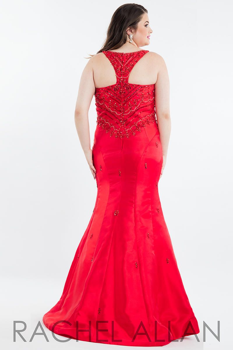 Style 7842 Rachel Allan Plus Size 22 Prom Halter Red Mermaid Dress on Queenly