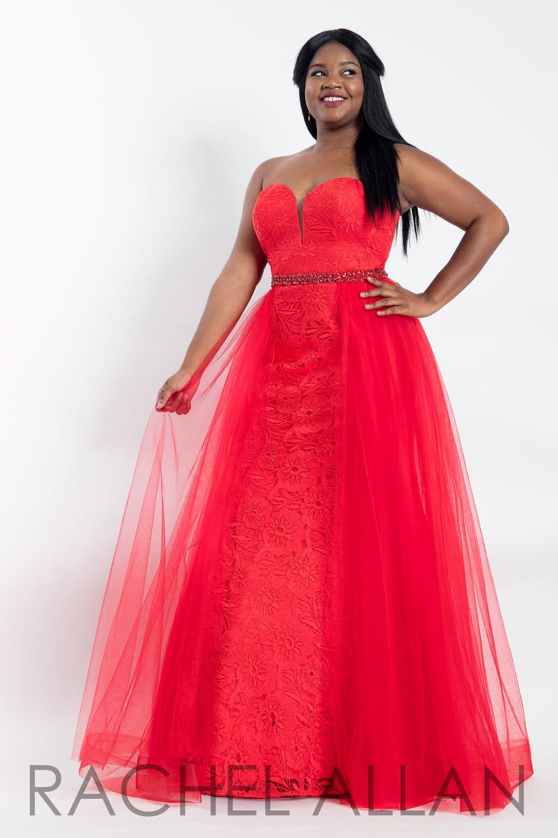Style 6300 Rachel Allan Size 14 Prom Strapless Lace Red A-line Dress on Queenly