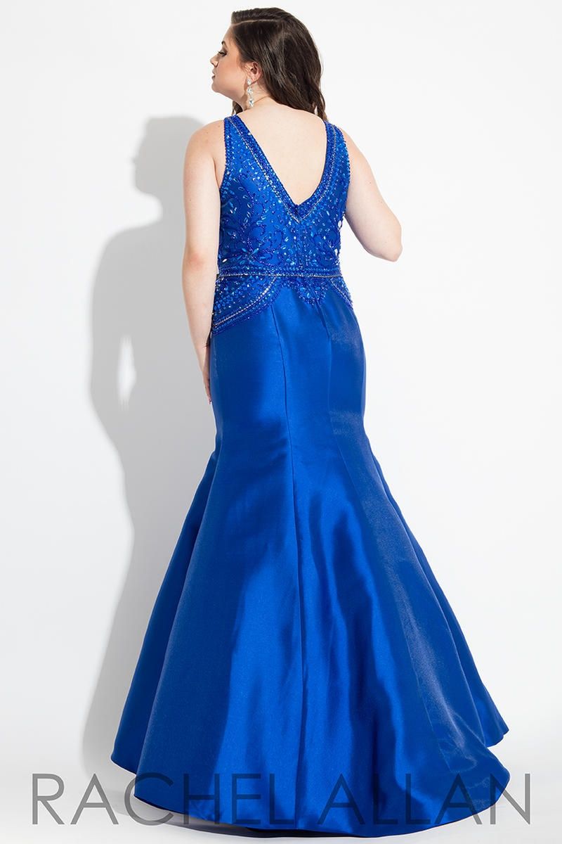 Style 7813 Rachel Allan Plus Size 16 Prom Halter Satin Royal Blue Mermaid Dress on Queenly