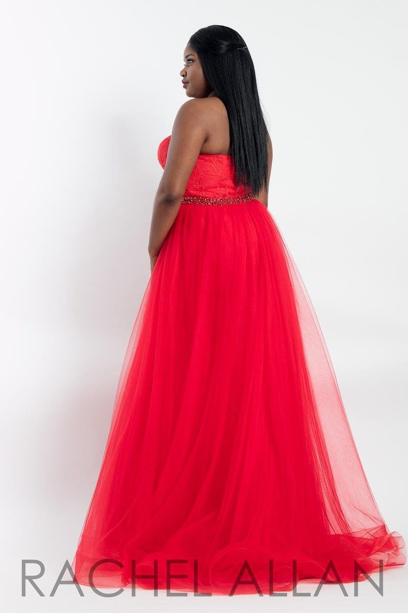 Style 6300 Rachel Allan Size 14 Prom Strapless Lace Red A-line Dress on Queenly