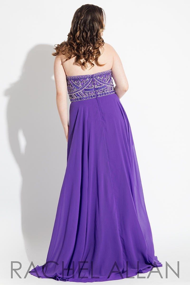 Style 7831 Rachel Allan Size 14 Prom Strapless Purple Side Slit Dress on Queenly