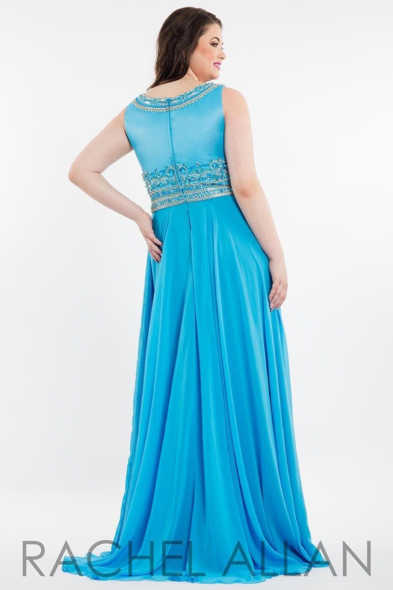 Style 7828 Rachel Allan Plus Size 28 Prom Sequined Turquoise Blue Mermaid Dress on Queenly