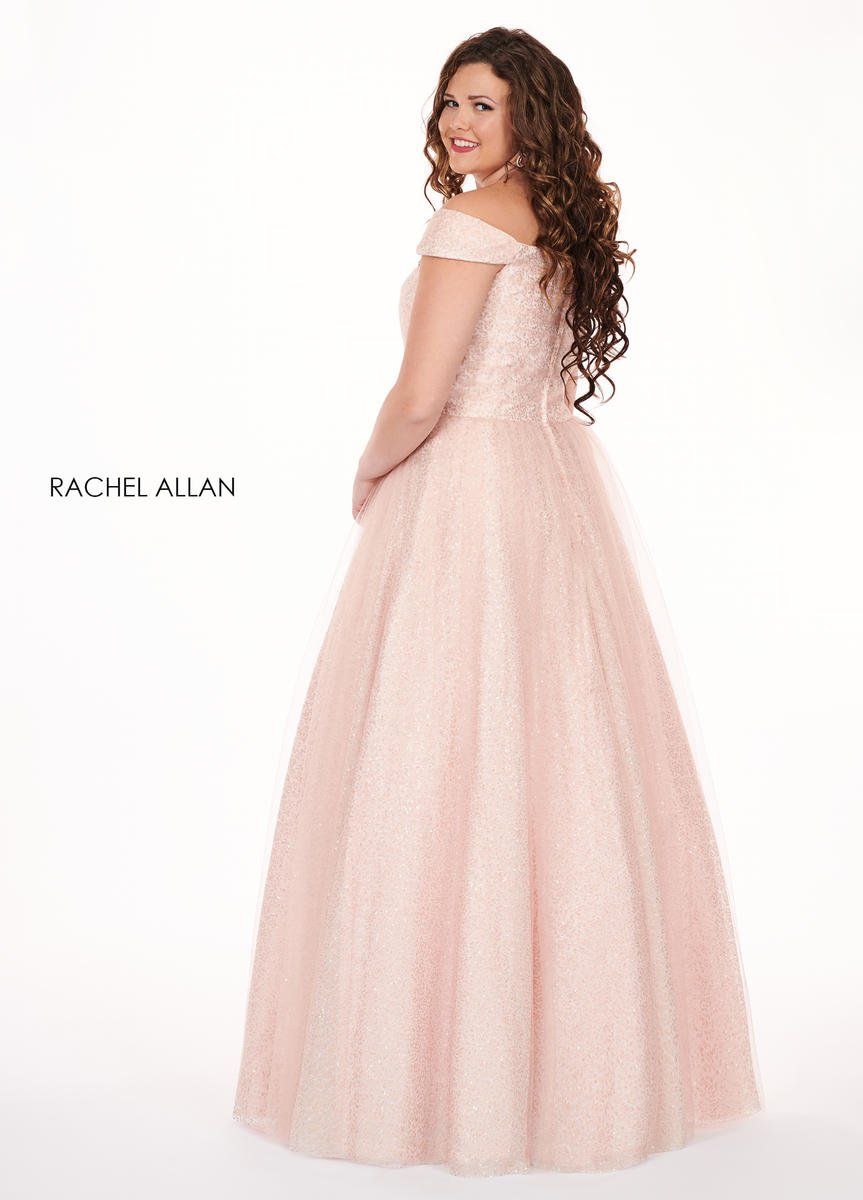 Style 6663 Rachel Allan Size 14 Prom Off The Shoulder Sequined Light Pink A-line Dress on Queenly