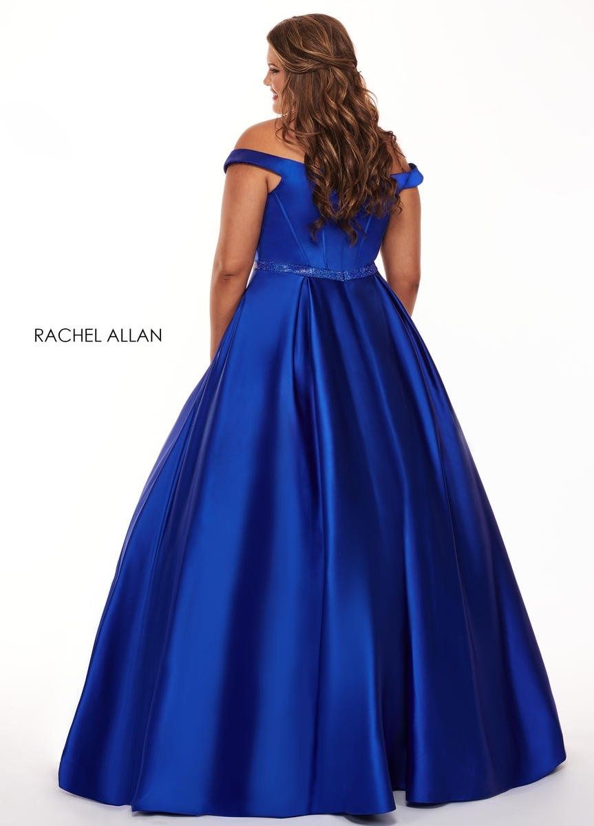 Style 6670 Rachel Allan Plus Size 24 Prom Off The Shoulder Satin Royal Blue Ball Gown on Queenly