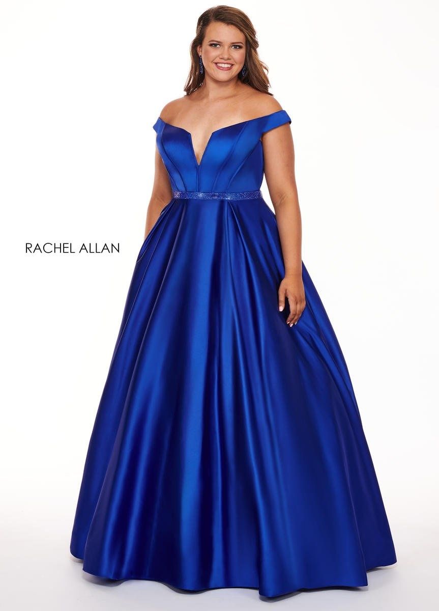 Style 6670 Rachel Allan Plus Size 24 Prom Off The Shoulder Satin Royal Blue Ball Gown on Queenly