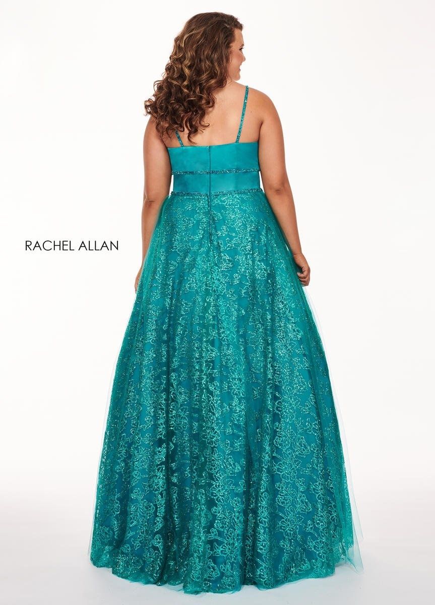 Style 6695 Rachel Allan Size 14 Prom Satin Emerald Green Ball Gown on Queenly