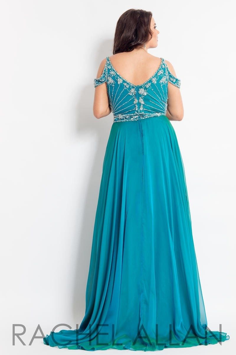 Style 6313 Rachel Allan Plus Size 28 Prom Off The Shoulder Green A-line Dress on Queenly