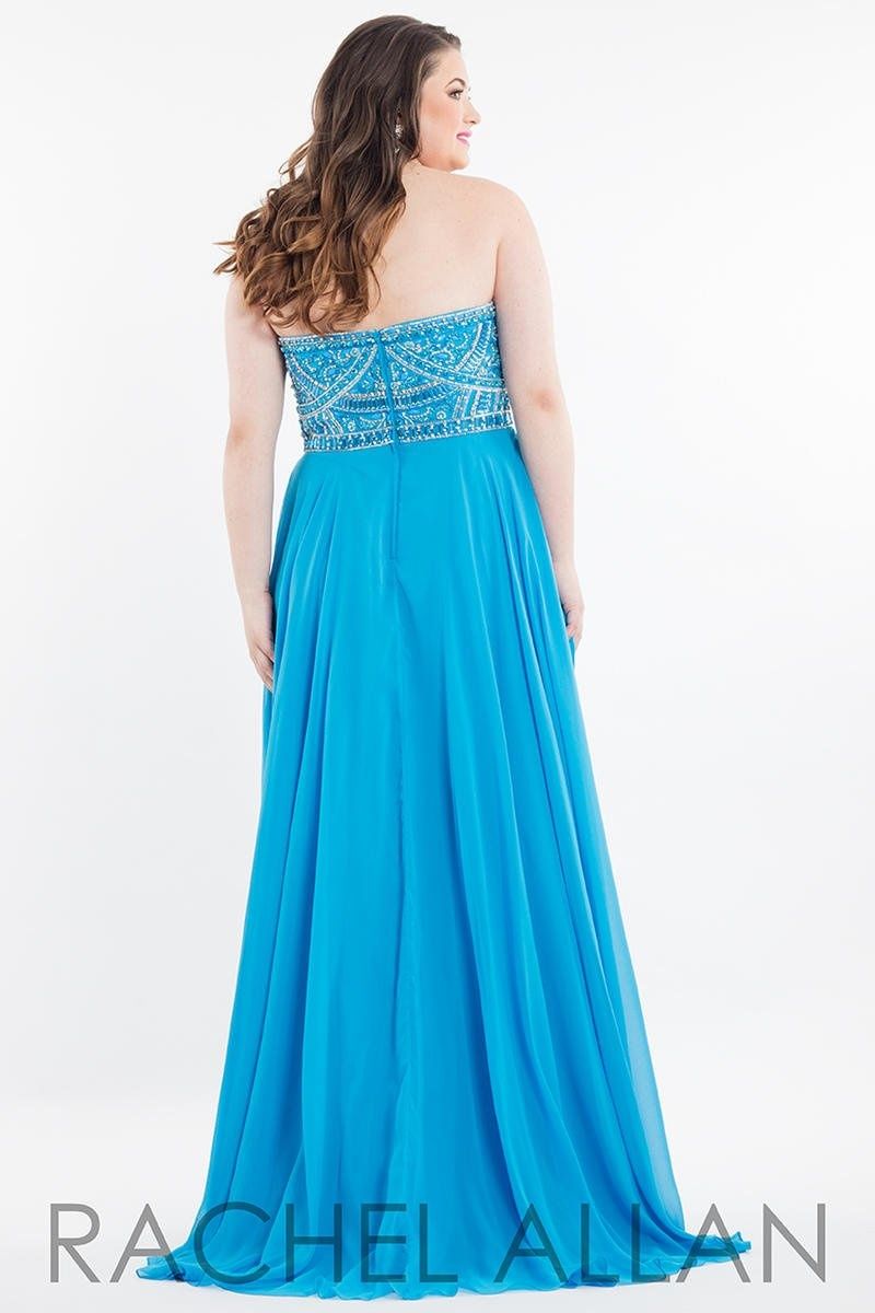 Style 7831 Rachel Allan Size 14 Prom Strapless Sequined Blue Side Slit Dress on Queenly