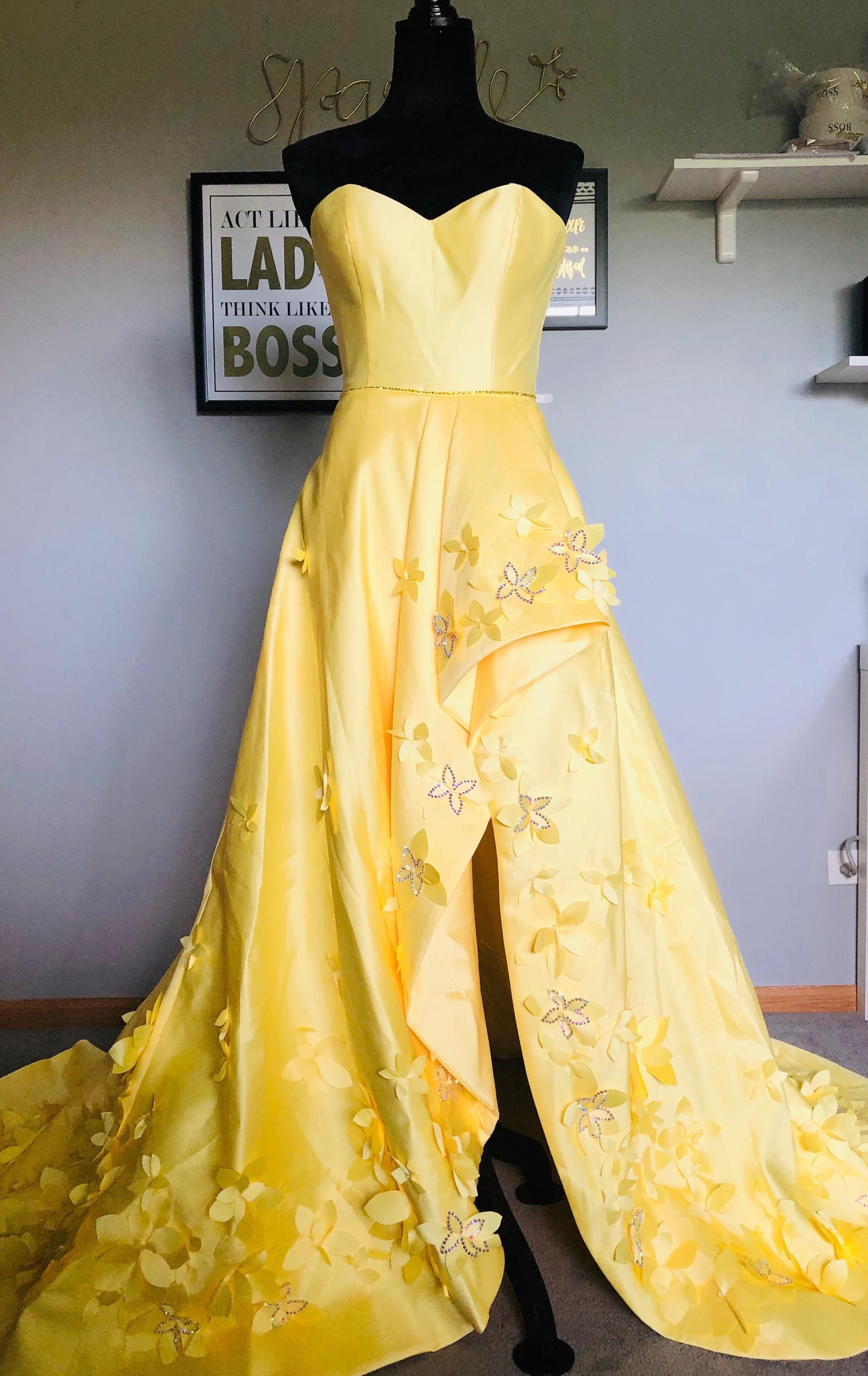 Sherri Hill Yellow Size 2 Pageant Train Strapless Prom Side slit Dress on Queenly