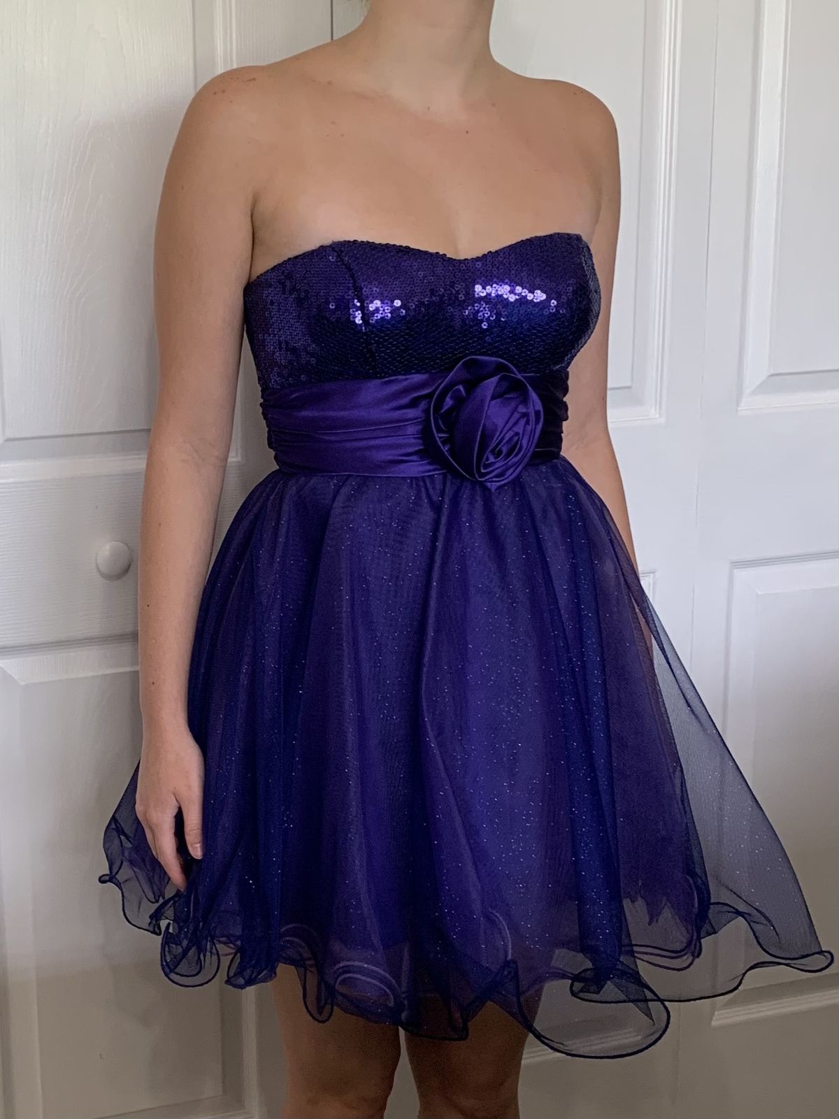 Size 4 Strapless Purple A-line Dress on Queenly