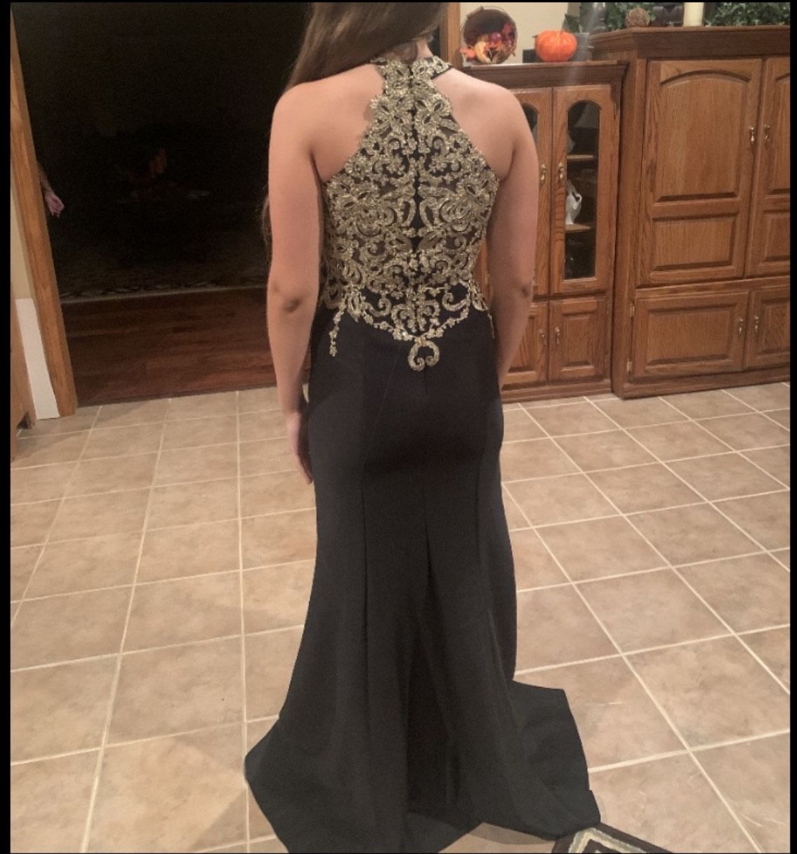 Size 8 Prom Halter Black Floor Length Maxi on Queenly