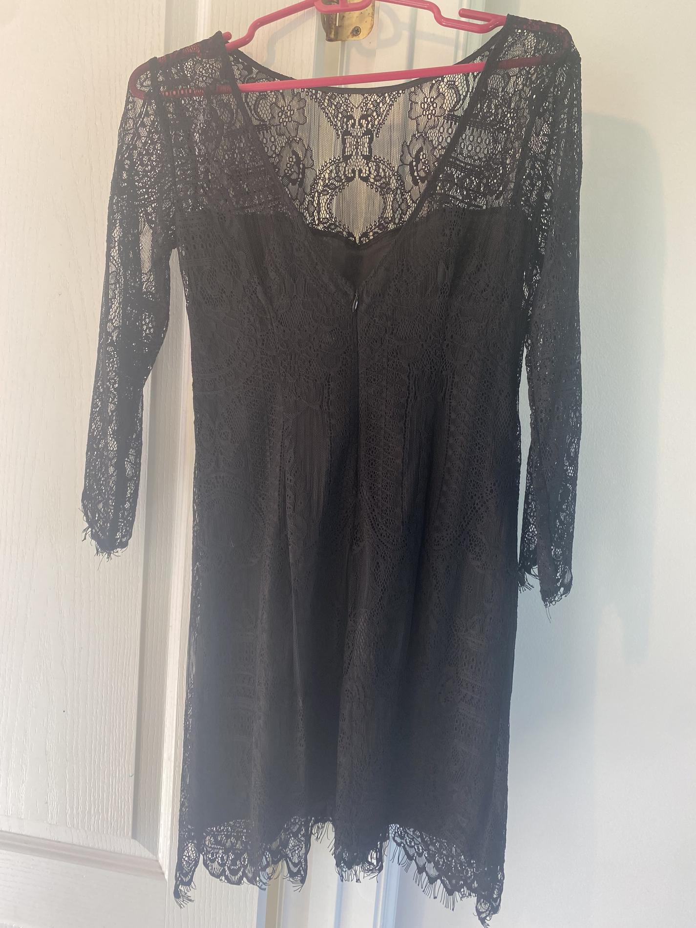 Size 2 Wedding Guest Long Sleeve Lace Black Floor Length Maxi on Queenly