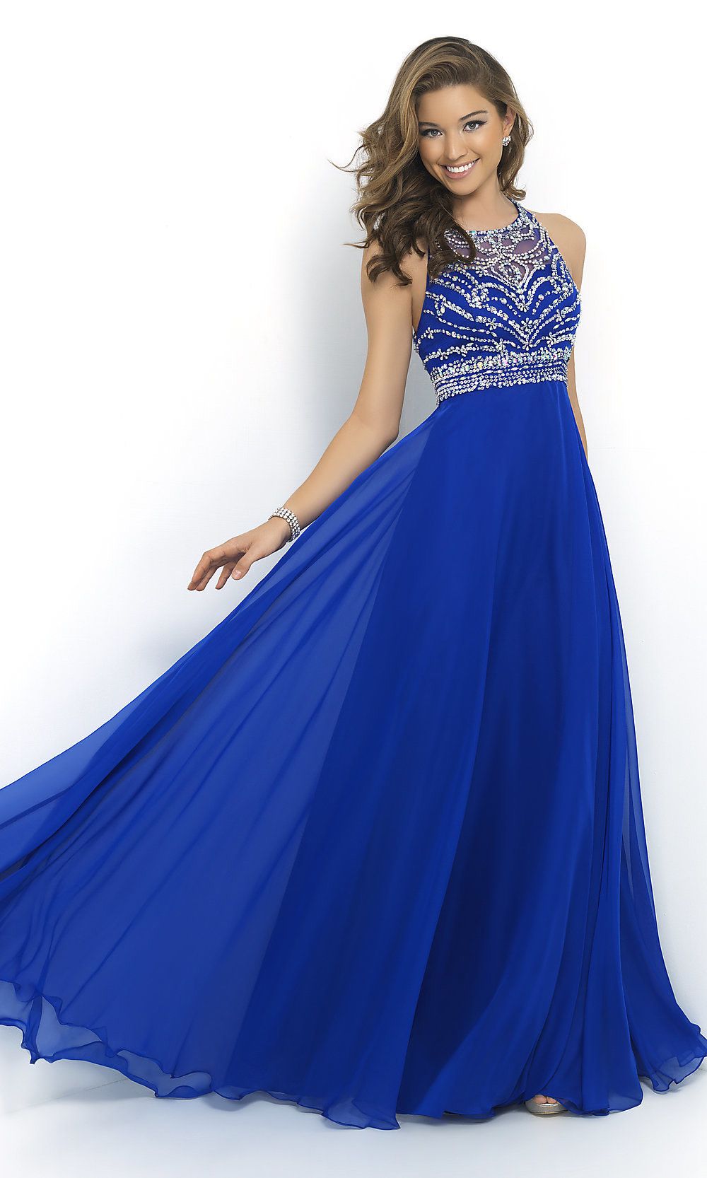 Size 8 Prom Halter Satin Royal Blue Floor Length Maxi on Queenly