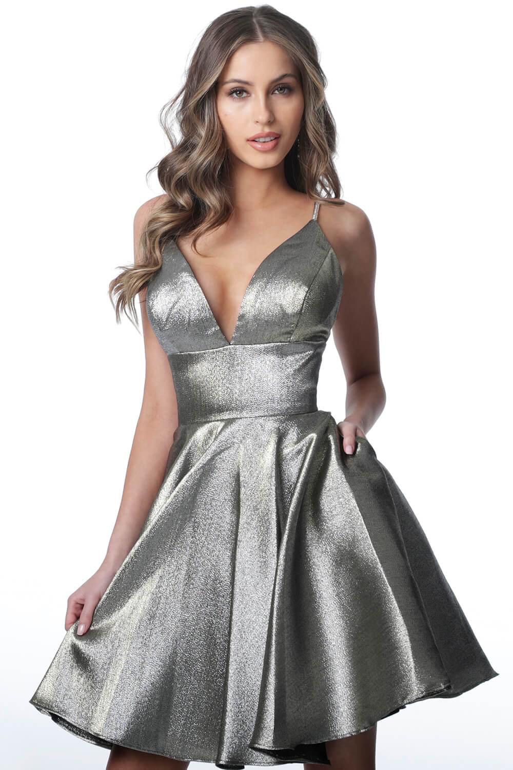 Jovani Size 6 Homecoming Silver Cocktail Dress on Queenly