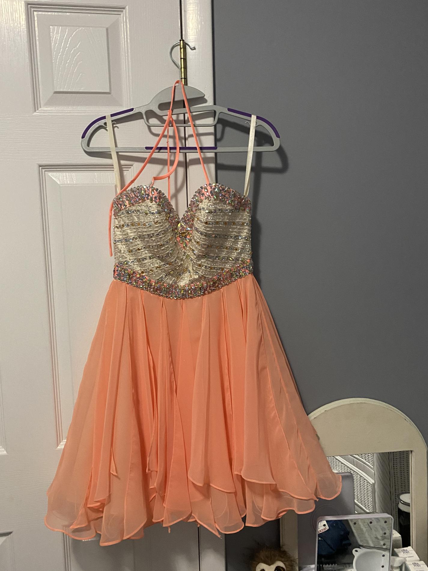 Size 2 Prom Strapless Sequined Coral Ball Gown on Queenly